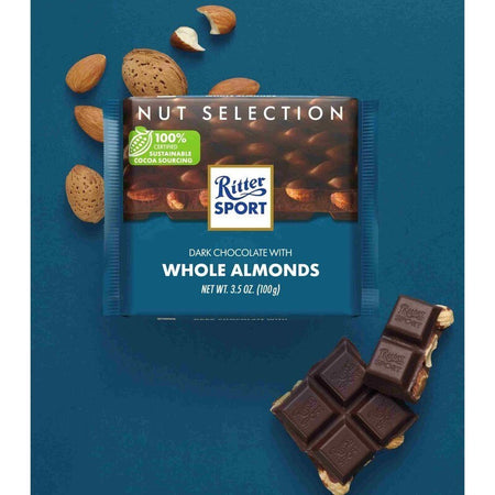 Σοκολάτα Υγείας Με Ολόκληρα Αμύγδαλα Ritter Sport Dark Whole Almonds 100g