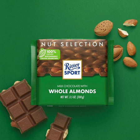 Σοκολάτα Γάλακτος με Ολόκληρα Αμύγδαλα Ritter Sport Whole Almonds 100g