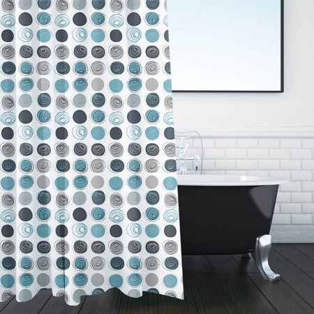 Shower Curtain White With Colorful And Sketched Circles Print 180x180cm-A