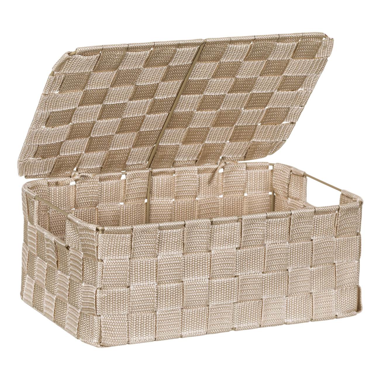 Storage Basket Rattan Knitted Style Beige With Lid 30x20x12cm-C