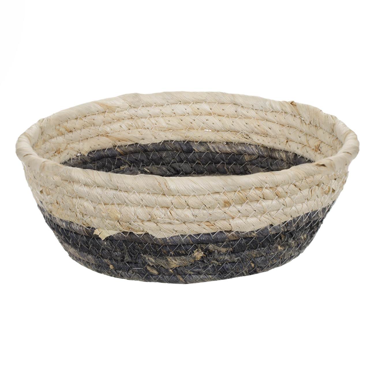 Storage Basket Round Corn Fiber Blue With Beige 24x8cm