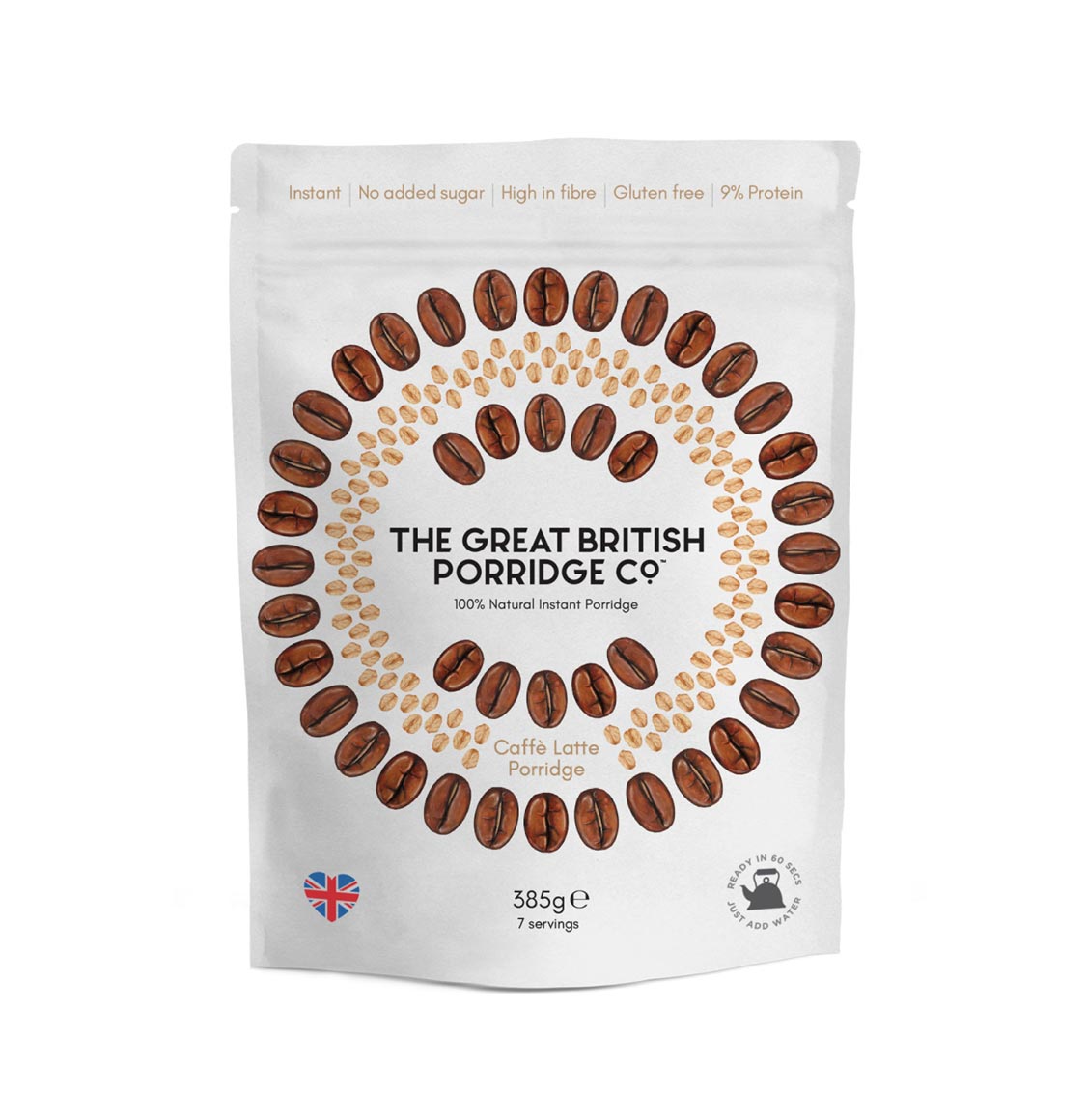 Νιφάδες Βρώμης Καφές Vegan Gluten Free The Great British Porridge Cafe Latte 385g