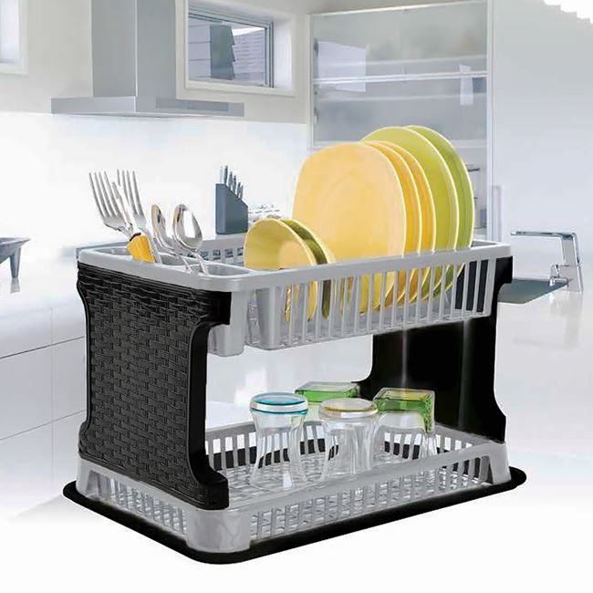 Tuffex Drip Tray Double Layer Rattan Black Grey 40x26x27cm