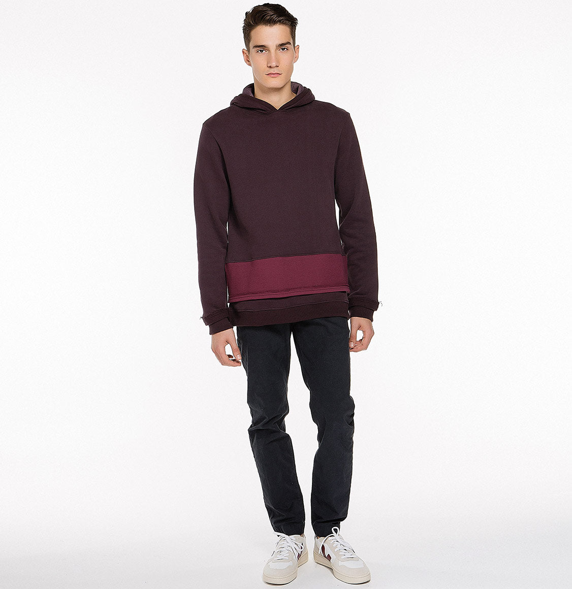 Μπλούζα Φούτερ The Project Garments Two Tone Crew Neck Sweatshirt Burgundy