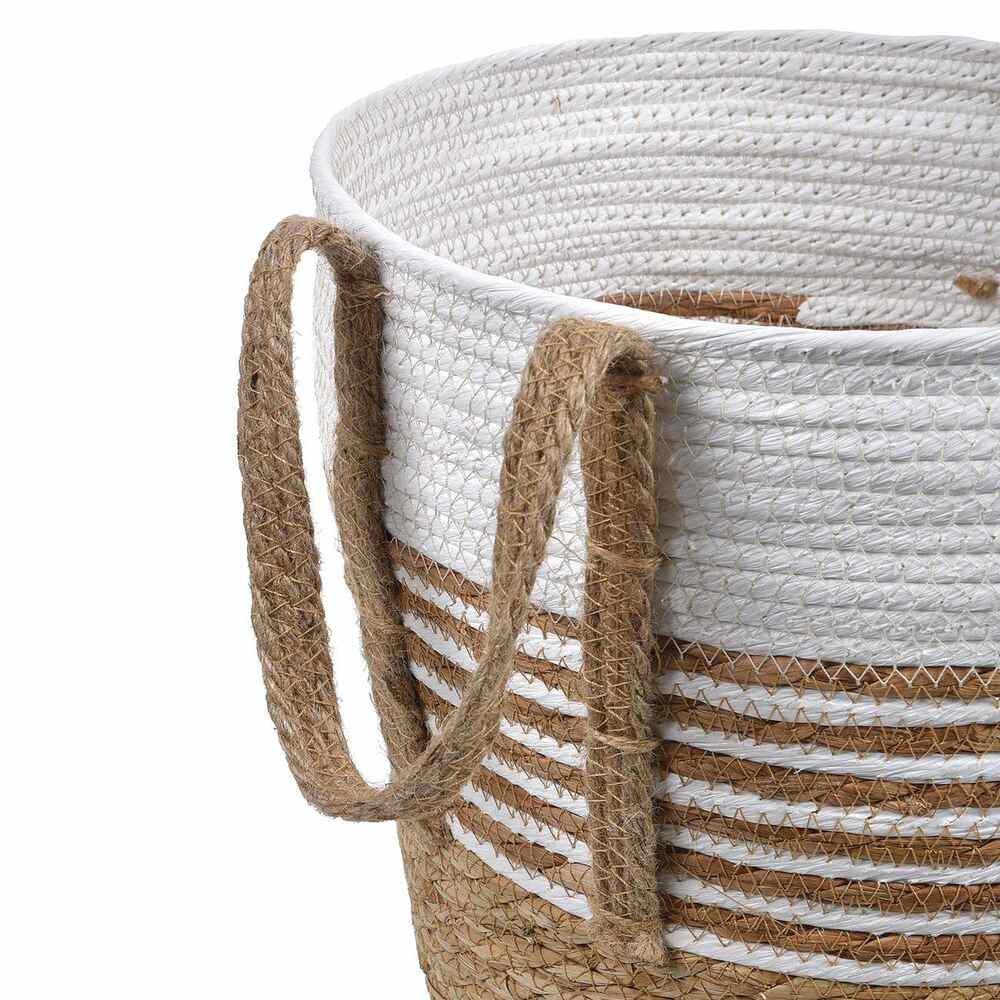 Καλάθι Αποθήκευσης Πλεκτό με Σκοινί Λευκό Καφέ Ριγέ Μικρό 28x28cm