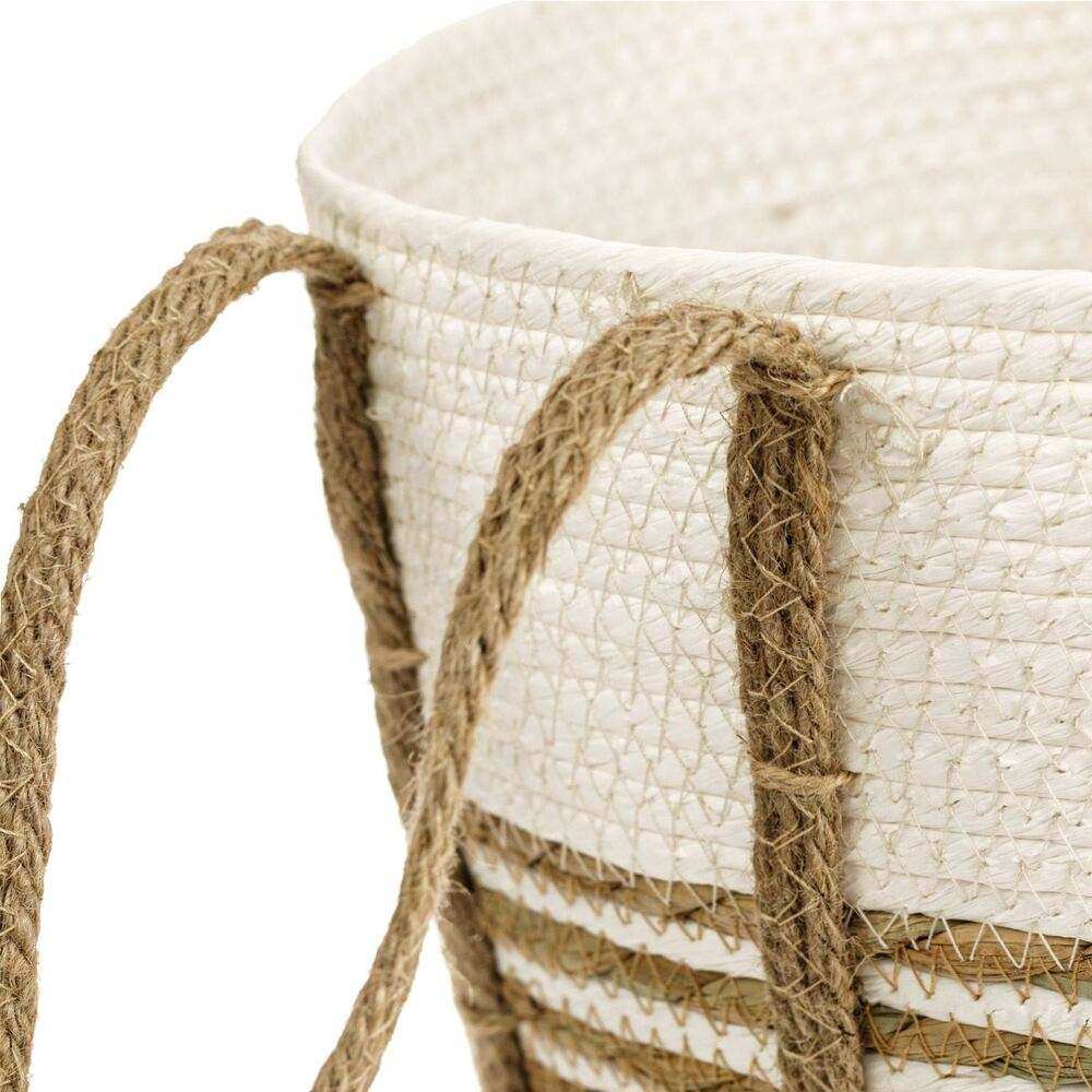 Καλάθι Αποθήκευσης Πλεκτό με Σκοινί Λευκό Καφέ Ριγέ Μεγάλο 33x33cm