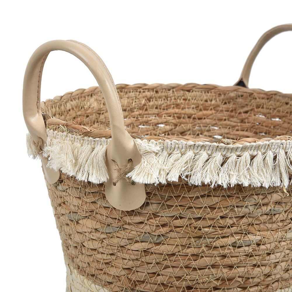 Καλάθι Αποθήκευσης Ψάθινο Πλεκτό Μπεζ με Φουντάκια 23x20cm