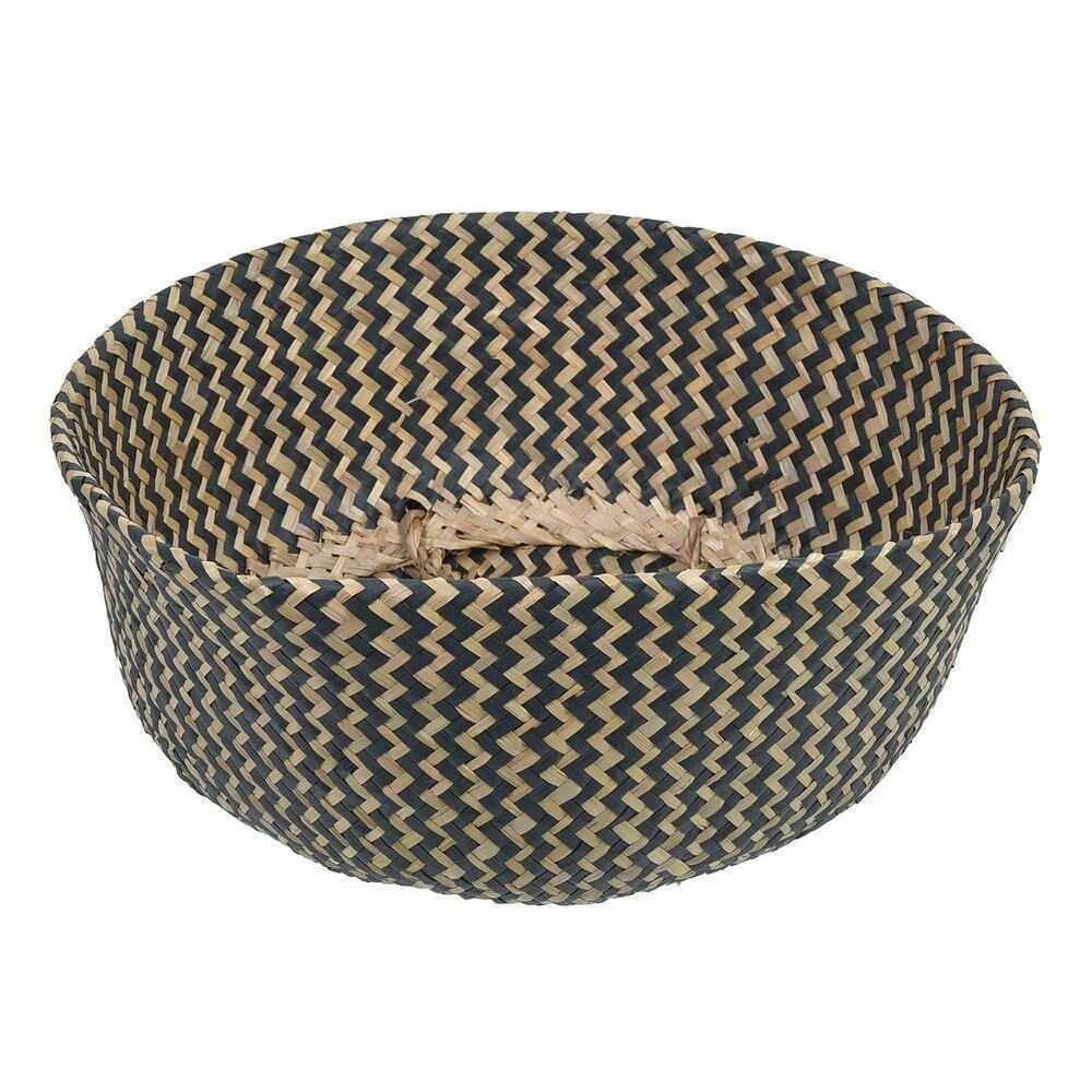 Καλάθι Αποθήκευσης Ψάθινο Πλεκτό Μπεζ Μαύρο Ζιγκ Ζαγκ Μεγάλο 14lt