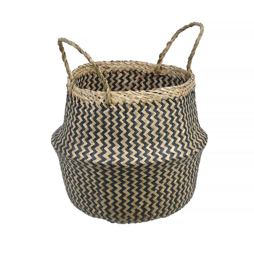 Καλάθι Αποθήκευσης Ψάθινο Πλεκτό Μπεζ Μαύρο Ζιγκ Ζαγκ Μικρό 9lt
