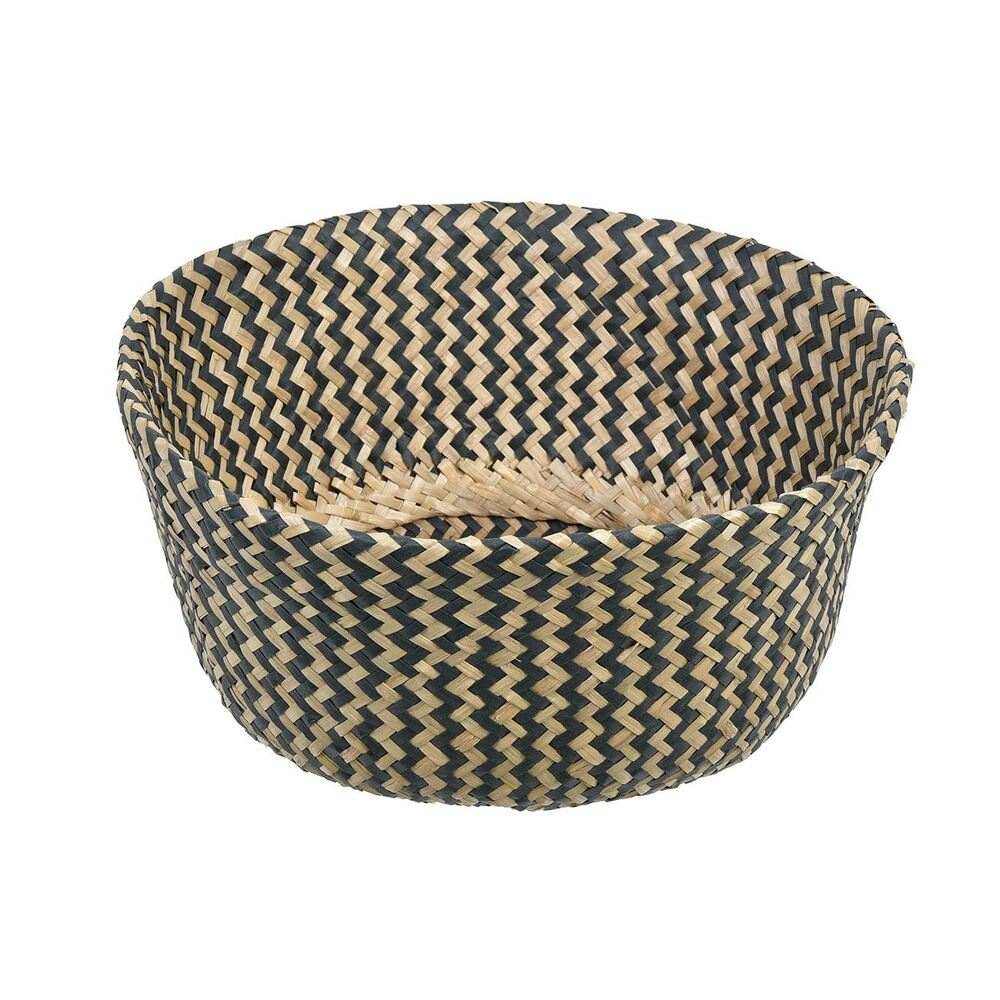 Καλάθι Αποθήκευσης Ψάθινο Πλεκτό Μπεζ Μαύρο Ζιγκ Ζαγκ Μικρό 9lt