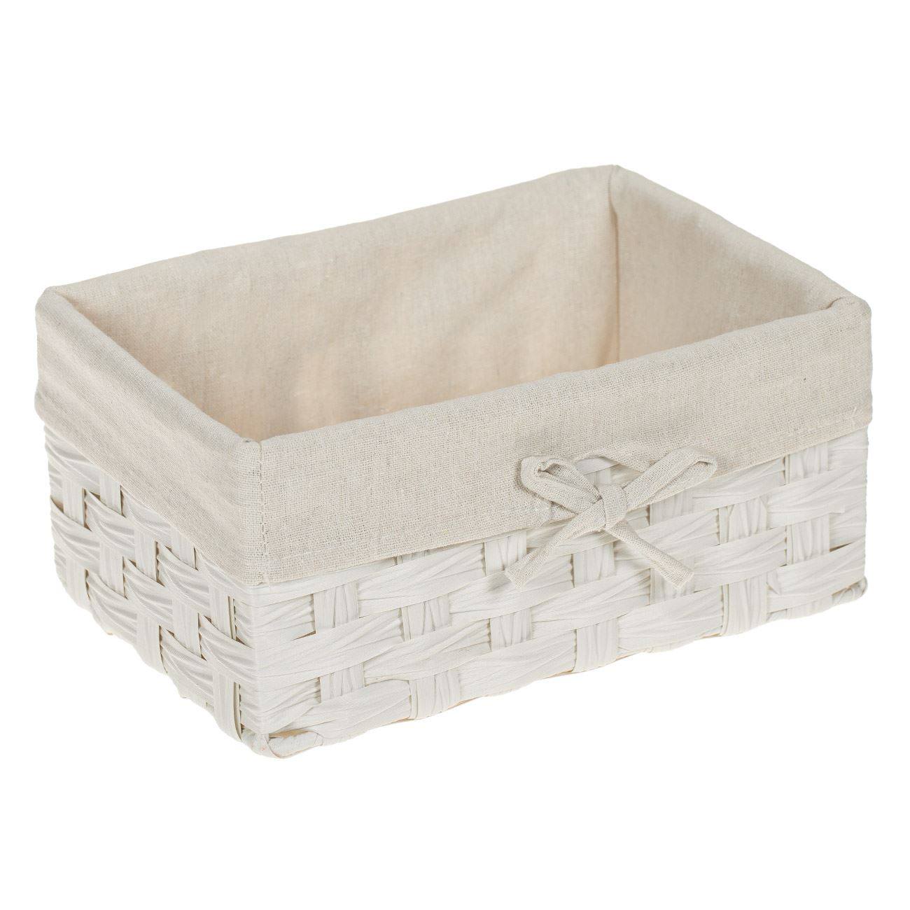 Καλάθι Αποθήκευσης Μπάνιου Λευκό Πλεκτό Μεταλλικό με Ύφασμα Μεγάλο 28x20x13cm