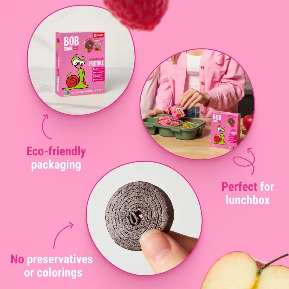 Ρολό Φρούτων με Μήλο και Βατόμουρο Bob Snail Apple and Raspberry Rolls