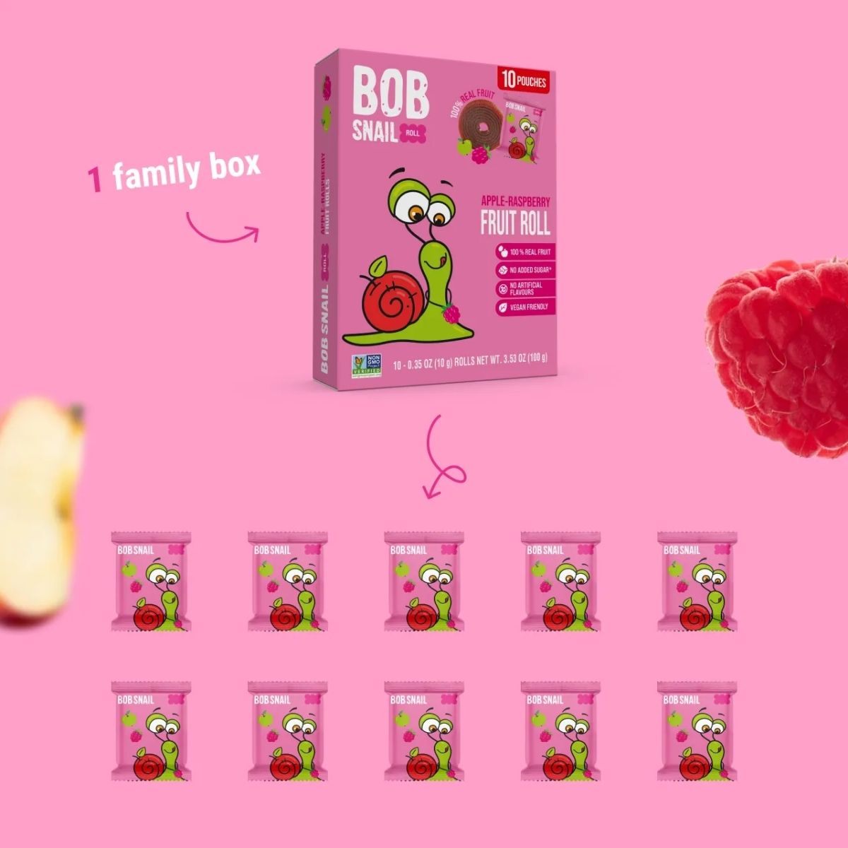 Ρολό Φρούτων με Μήλο και Βατόμουρο Bob Snail Apple and Raspberry Rolls