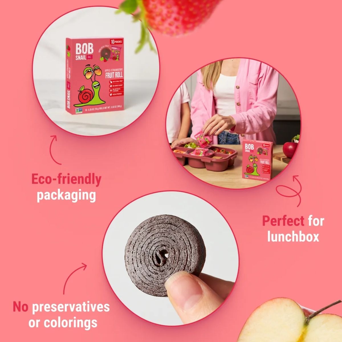 Ρολό Φρούτων με Μήλο και Φράουλα Bob Snail Apple and Strawberry Rolls