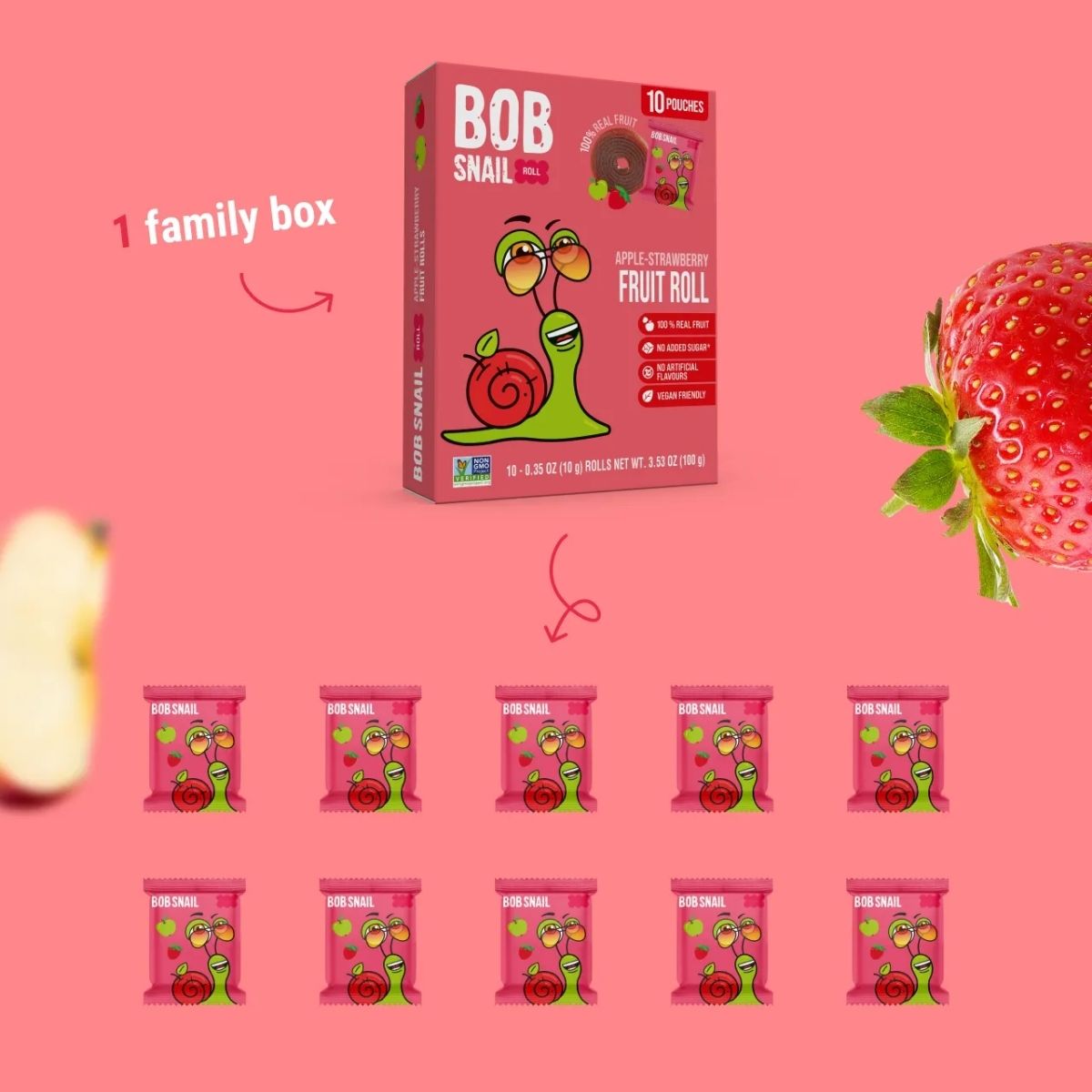 Ρολό Φρούτων με Μήλο και Φράουλα Bob Snail Apple and Strawberry Rolls