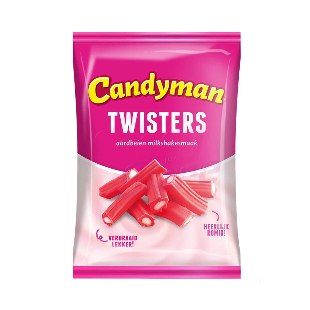 Ζαχαρωτά Με Γεύση Φράουλα Candyman Twisters Strawberry Milkshake Flavour 140g