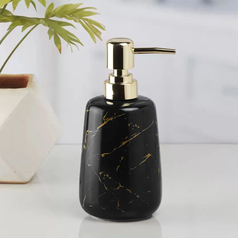 Επιτραπέζιο Dispenser Κεραμικό Σε Μαύρο Και Χρυσό Ματ Εφέ Μαρμάρου Ceramic Table Dispenser In Black And Gold Matte Marble Effect 7x17cm GR45632