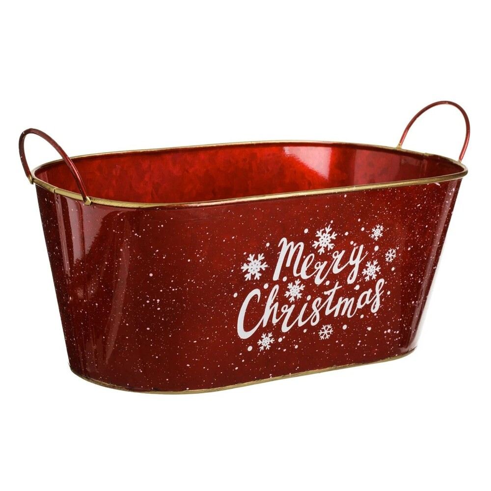 Διακοσμητικό Καλάθι Μεταλλικό Κόκκινο με Χρυσές Λεπτομέρειες Merry Christmas 30x17x12.5cm