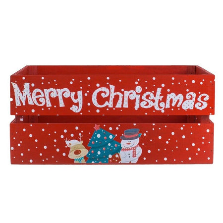 Διακοσμητικό Καλάθι Ξύλινο Κόκκινο Merry Christmas 33,5x23x14cm