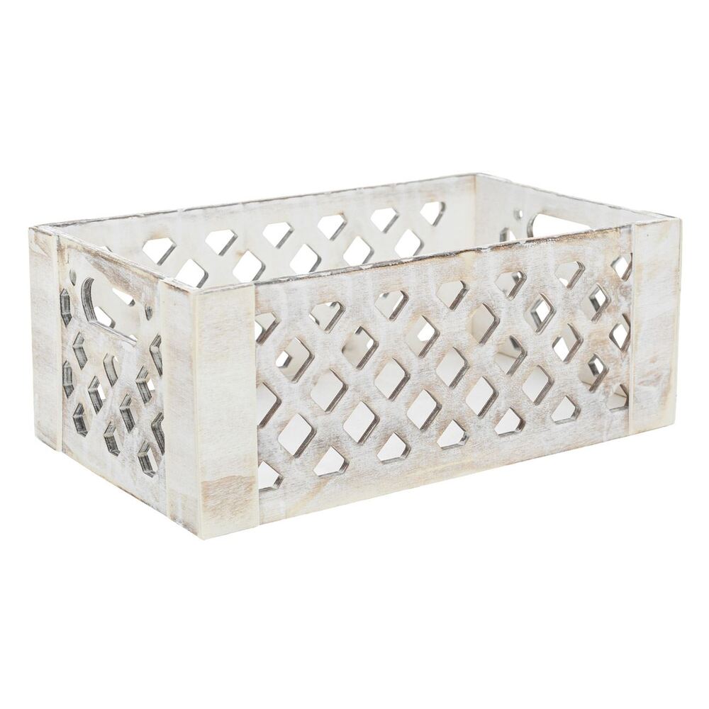 Διακοσμητικό Καλάθι Ξύλινο Λευκοκαφέ Διάτρητο 28x17x11.5cm