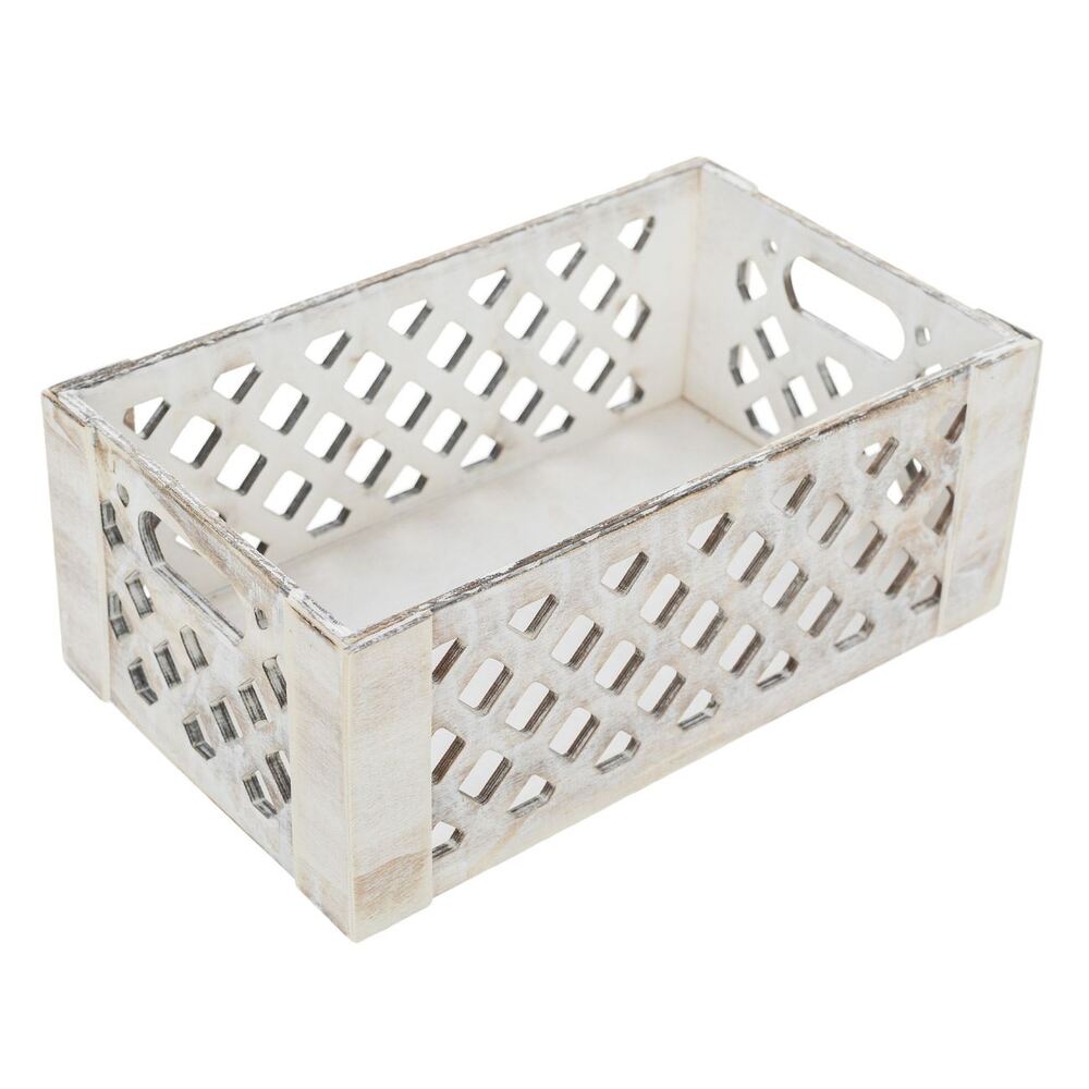 Διακοσμητικό Καλάθι Ξύλινο Λευκοκαφέ Διάτρητο 28x17x11.5cm