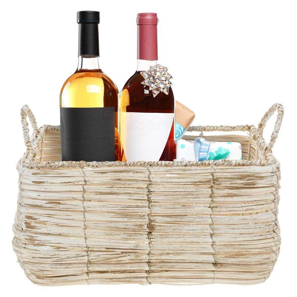 Διακοσμητικό Καλάθι Ξύλινο Πλεχτό Μπεζ με Χρυσό 32.5x22x17cm