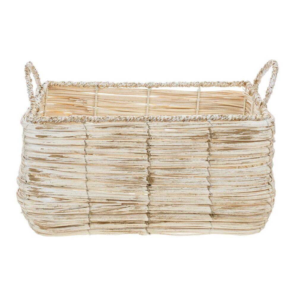 Διακοσμητικό Καλάθι Ξύλινο Πλεχτό Μπεζ με Χρυσό 32.5x22x17cm