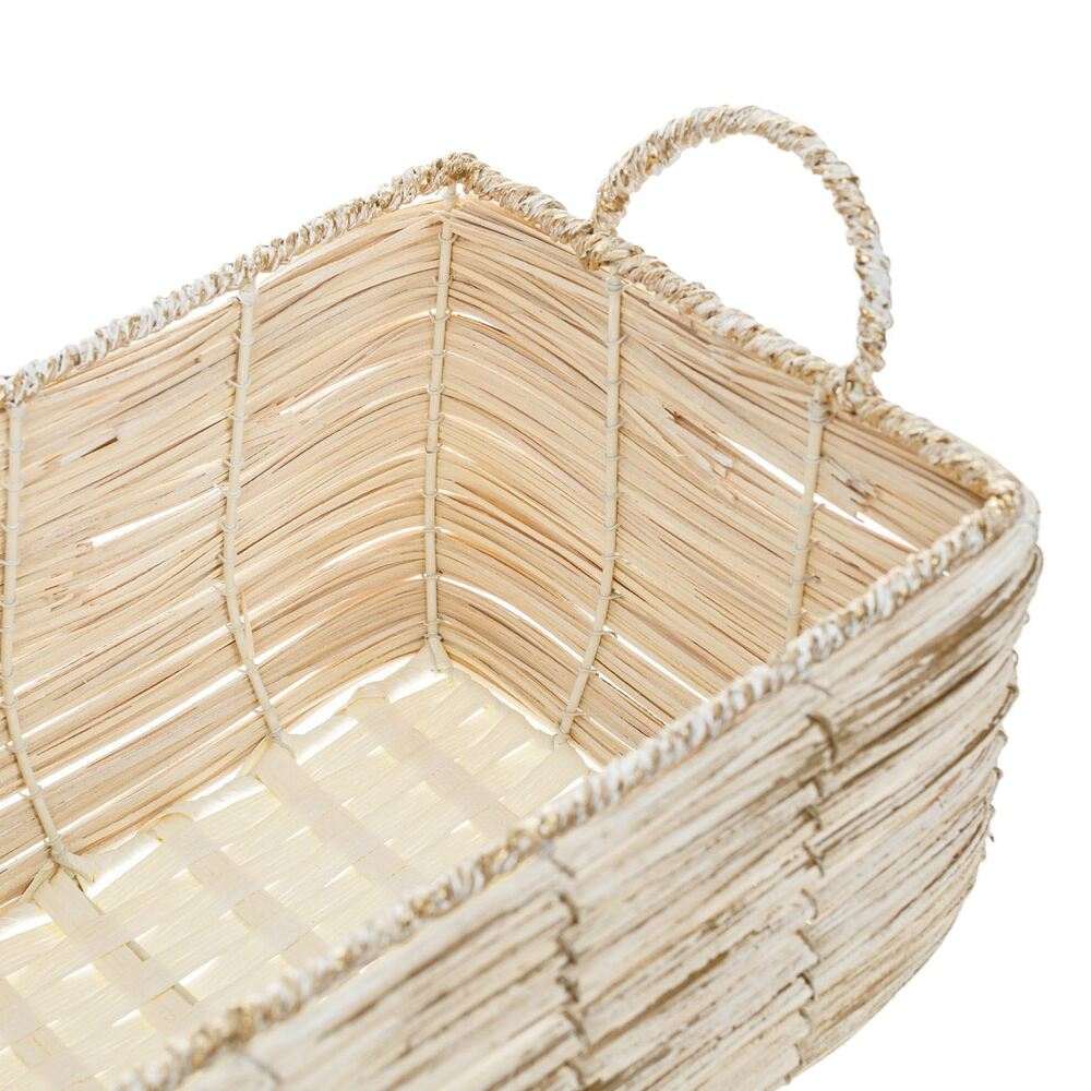 Διακοσμητικό Καλάθι Ξύλινο Πλεχτό Μπεζ με Χρυσό 32.5x22x17cm