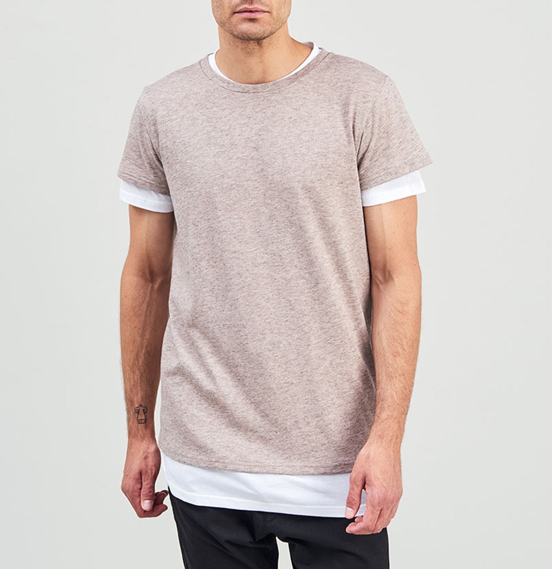 The Project Garments Double Crew Neck Wool Blend Tee Shirt Beige-B