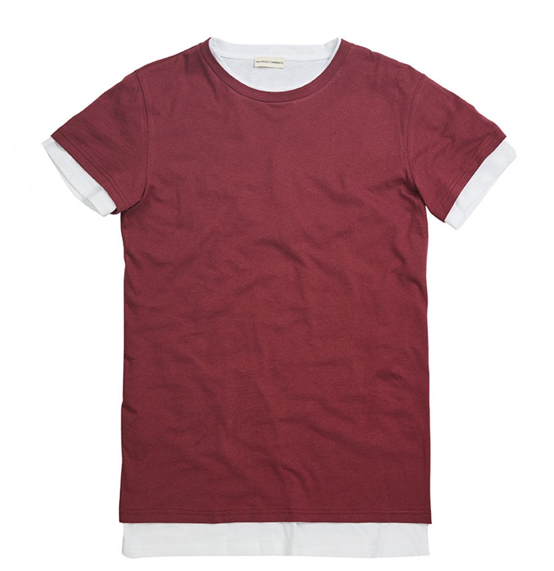The Project Garments Double Crew Neck Wool Blend Tee Shirt Burgundy-A