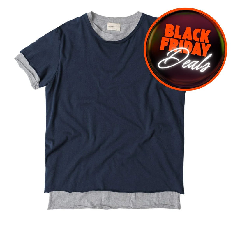 Ανδρική Μπλούζα Λαιμόκοψη The Project Garments Double Effect Crew Neck Wool Blend Tee Shirt Navy Blue