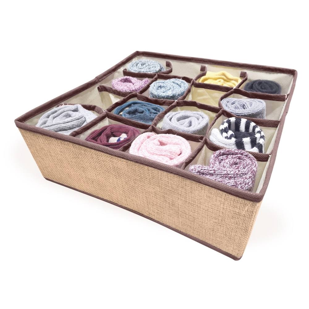 Σε Μπεζ Καφέ Κουτί Οργάνωσης Συρταριού Με 16 Θήκες 30x30x10cm