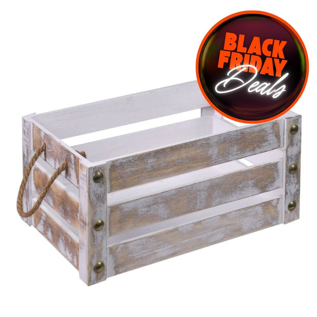 Διακοσμητικό Καλάθι Ξύλινο Λευκοκαφέ με Χρυσό Μεγάλο