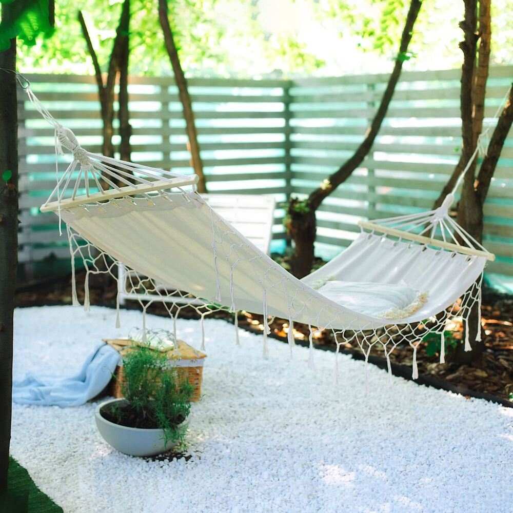 Αιώρα Μονή Υφασμάτινη Μπεζ Μακραμέ 200x100cm