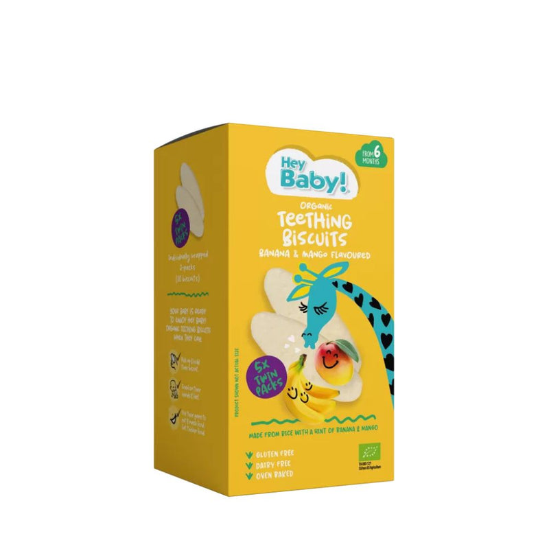 Βιολογικές Ρυζογκοφρέτες Hey Baby Organic Teething Biscuits Μπανάνα Μάνγκο