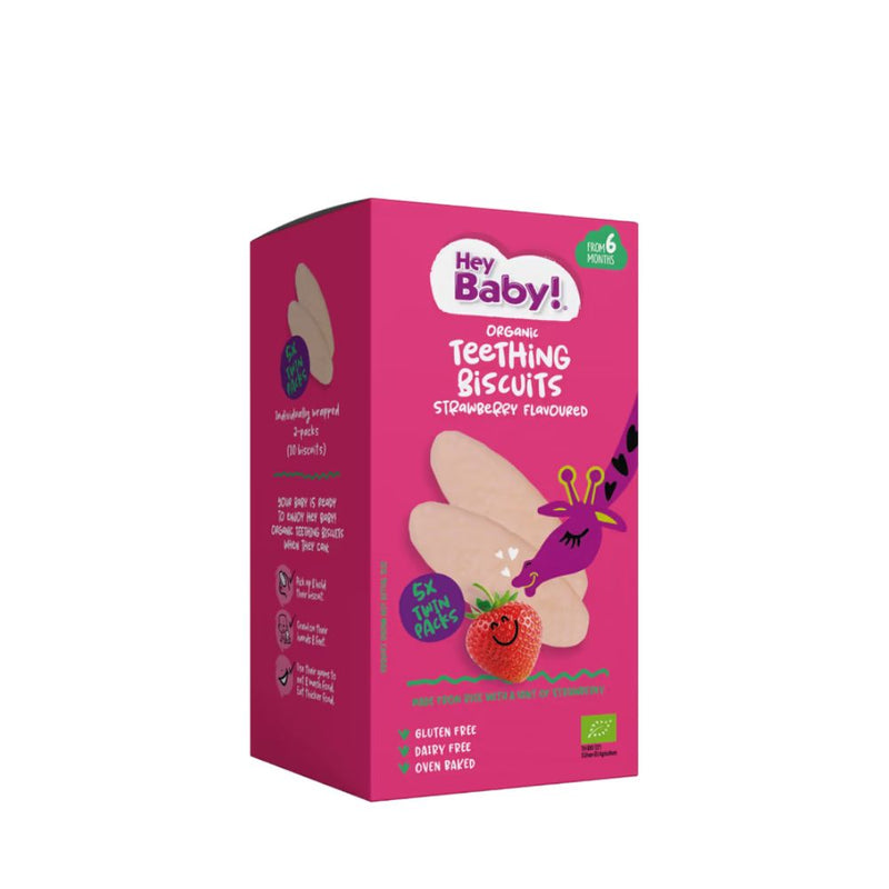 Βιολογικές Ρυζογκοφρέτες Hey Baby Organic Teething Biscuits Φράουλα