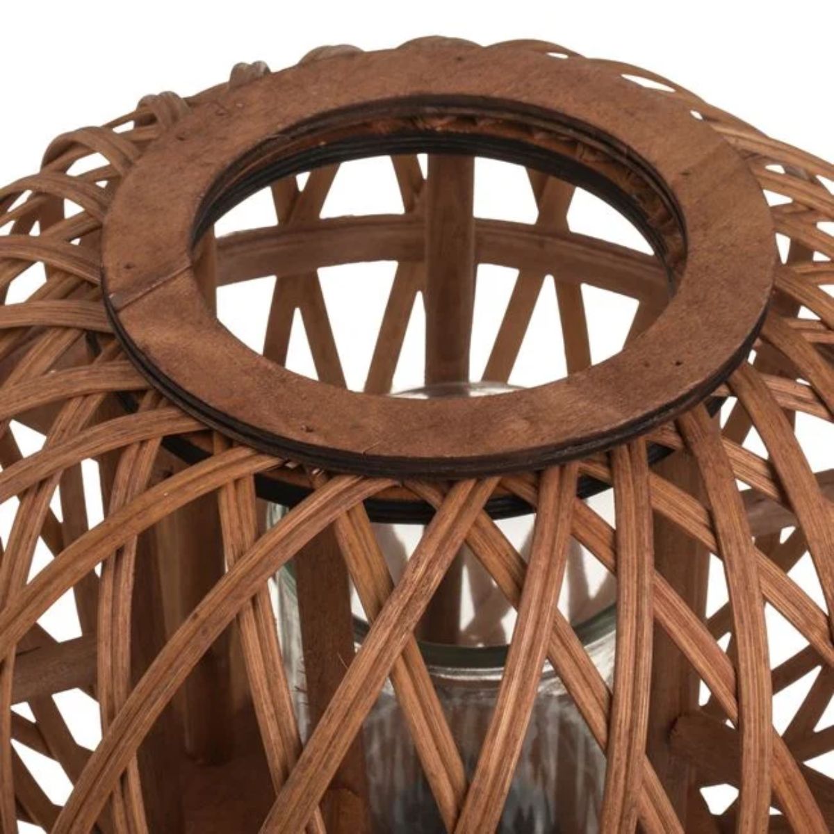 Φανάρι Ξύλινο Οβάλ Ανοιχτό Καφέ με Πλέξη και Μεταλλικά Ποδαράκια