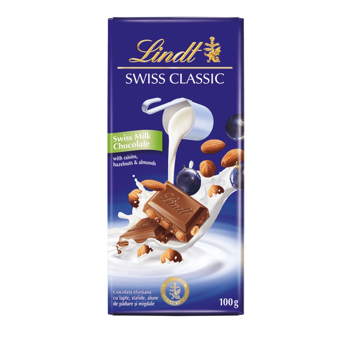 Ελβετική Σοκολάτα Γάλακτος Lindt Raisins Hazelnuts and Almond Chocolate