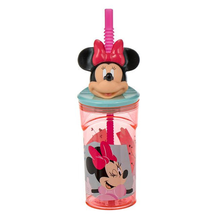 Πλαστικό Ποτήρι με Καλαμάκι και Καπάκι με 3D Minnie Mouse 360ml