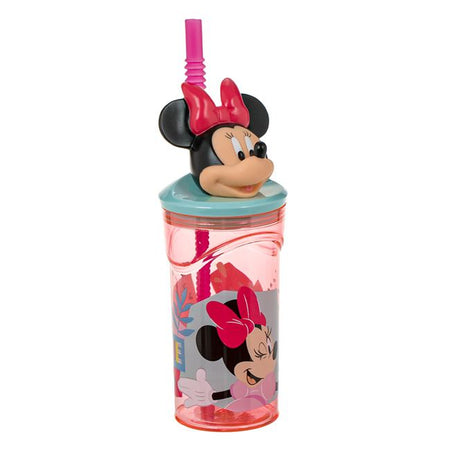 Πλαστικό Ποτήρι με Καλαμάκι και Καπάκι με 3D Minnie Mouse 360ml