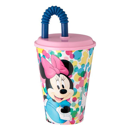 Πλαστικό Ποτήρι με Καλαμάκι και Καπάκι Minnie Mouse 430ml