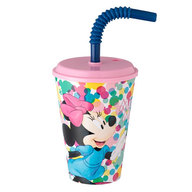 Πλαστικό Ποτήρι με Καλαμάκι και Καπάκι Minnie Mouse 430ml