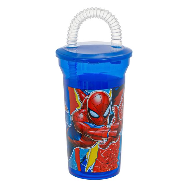 Πλαστικό Ποτήρι με Καλαμάκι και Καπάκι Spiderman 400ml