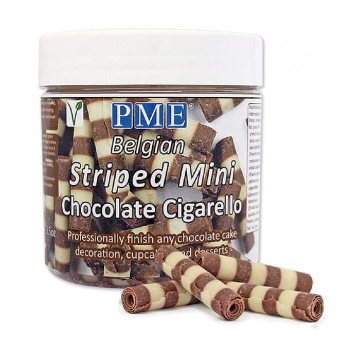 Πουράκια Σοκολάτας Ζαχαροπλαστικής PME Belgian Striped Mini Chocolate Cigarello 100g