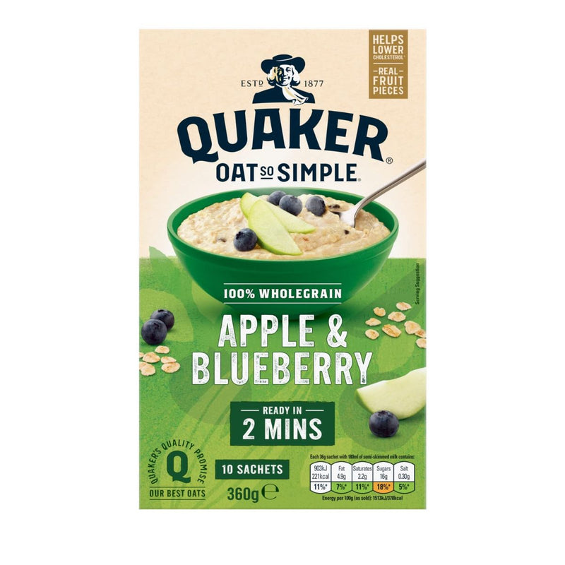 Νιφάδες Βρώμης Ολικής Άλεσης Quaker Oat So Simple Apple and Blueberry 360g