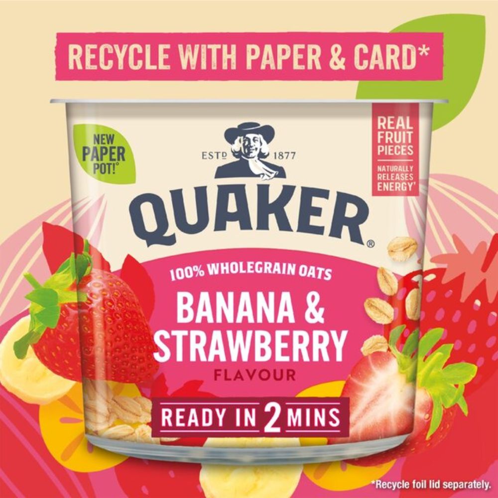 Νιφάδες Βρώμης Ολικής Άλεσης Quaker Oat So Simple Banana and Strawberry Porridge Pot