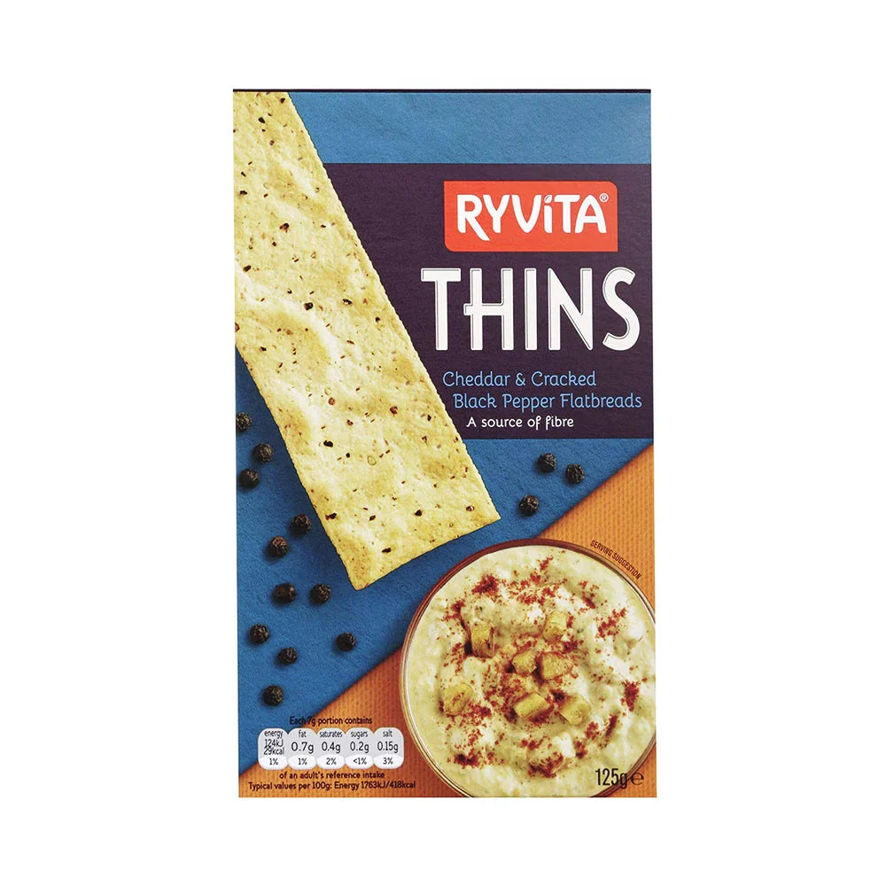 Ryvita Thins Cheddar And Cracked Black Pepper Flatbreads