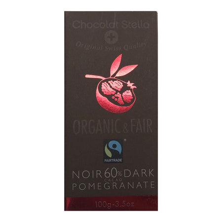 Σοκολάτα Υγείας Βιολογική με Ρόδι Chocolat Stella Original Swiss Organic and Fair Dark 60% Cocoa Pomegranate 100g