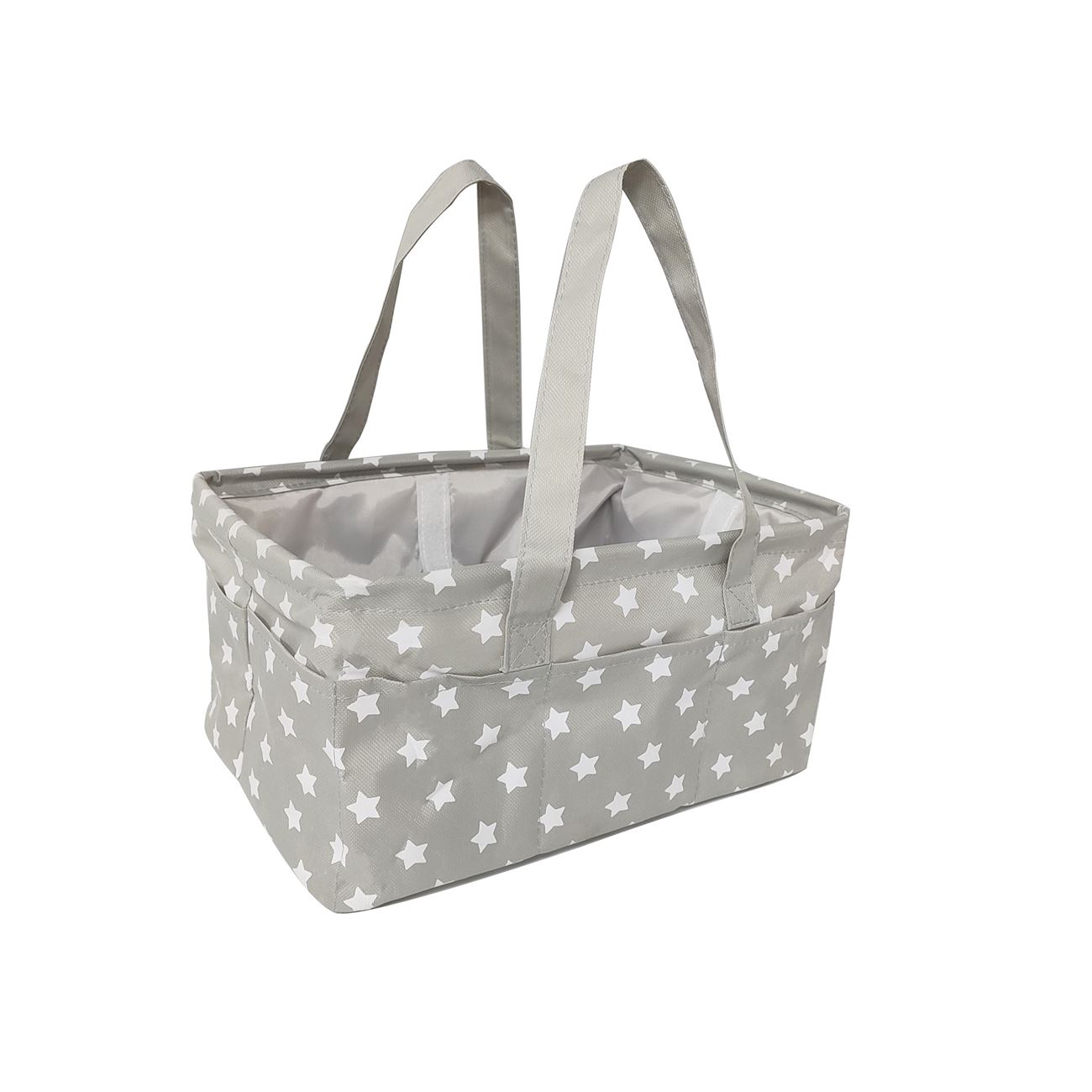 Καλάθι Αποθήκευσης Βρεφικών Ειδών Υφασμάτινο Γκρι με Λευκά Αστέρια 33x23x18cm