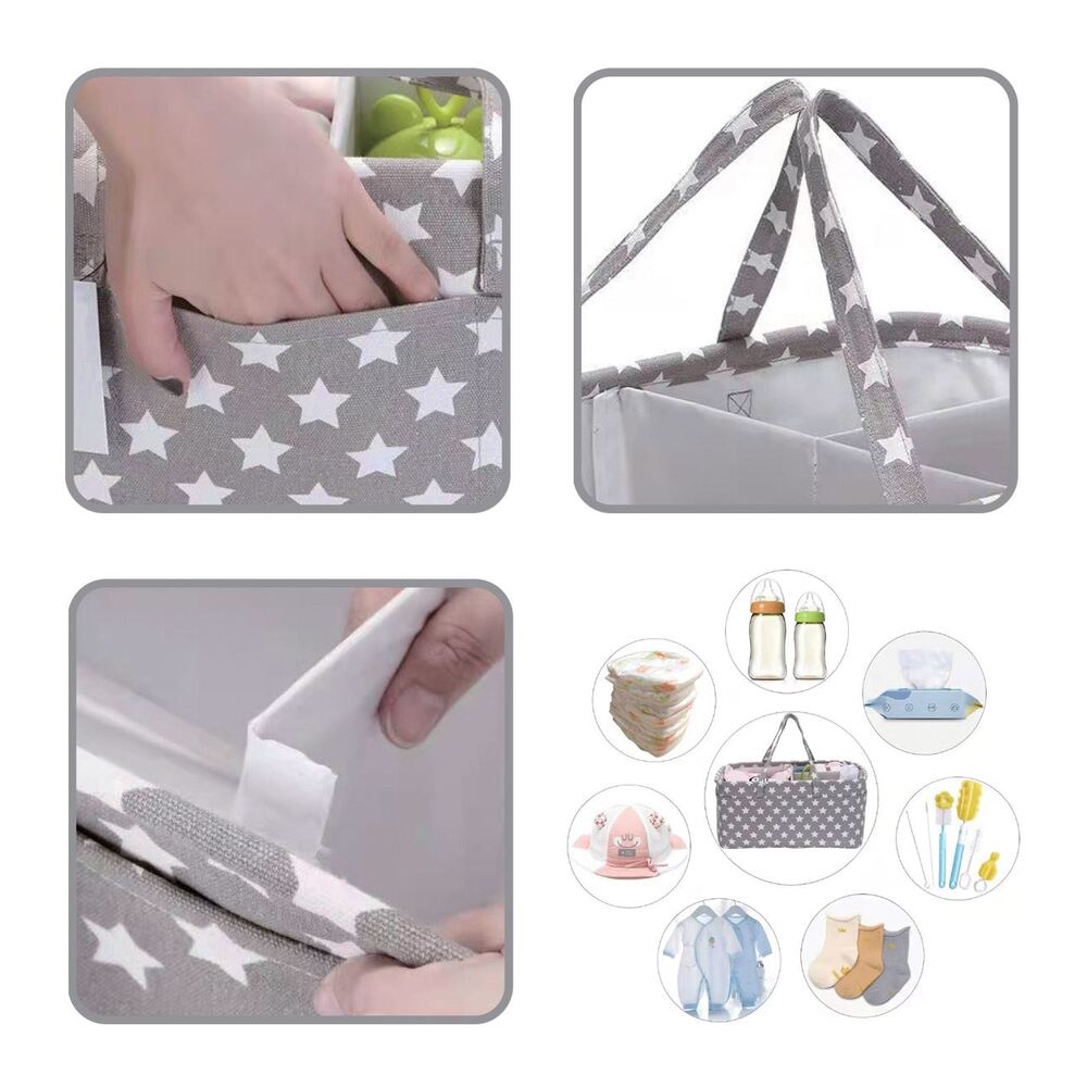 Καλάθι Αποθήκευσης Βρεφικών Ειδών Υφασμάτινο Γκρι με Λευκά Αστέρια 33x23x18cm